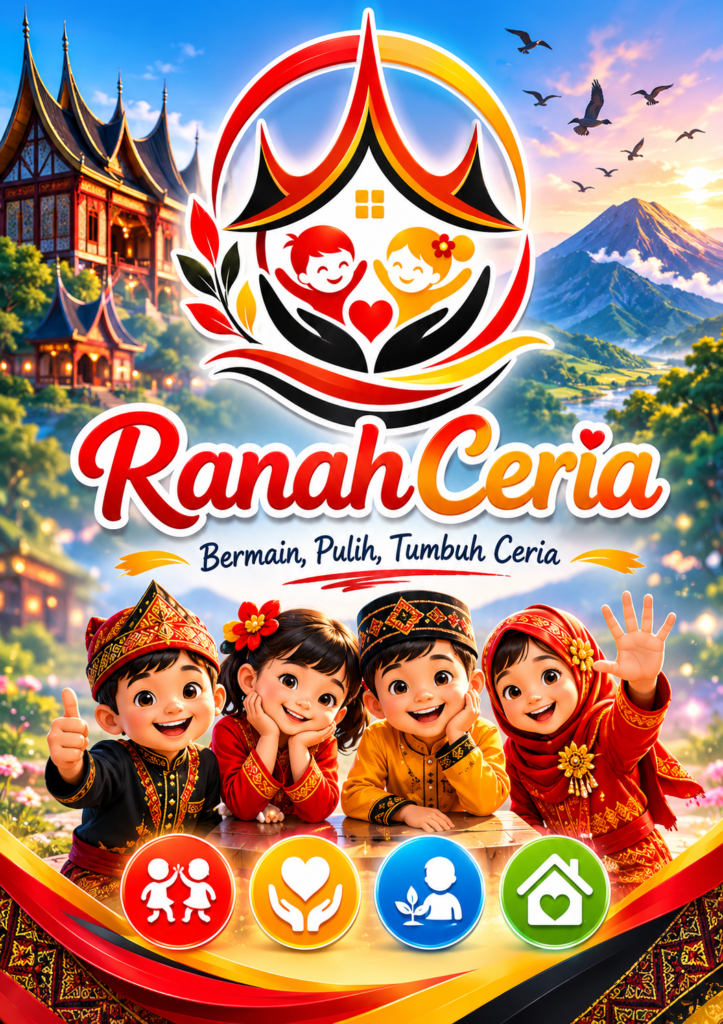Ranah Ceria merupakan ruang edukasi dan dukungan psikososial berbasis budaya lokal Minangkabau yang dirancang untuk membantu anak bermain, pulih, dan tumbuh secara optimal. Melalui layanan Lapau Main, Ruang Hati, Tumbuh Ceria, dan Keluarga Ceria, Ranah Ceria menjadi rumah bersama bagi anak, keluarga, guru, dan masyarakat dalam mewujudkan generasi yang sehat, tangguh, berkarakter, dan bahagia.